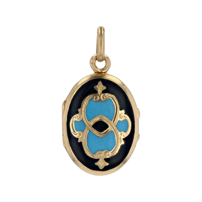 Pendentif Médaille ancien en or émail noir et turquoise 58 Facettes 24-176A