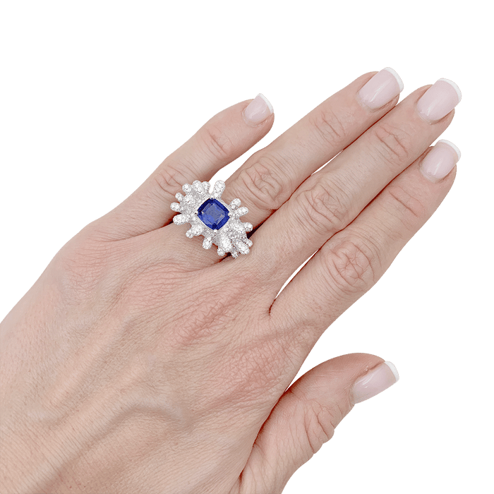 Bague 50 Bague or blanc, saphir et diamants. 58 Facettes 34081