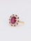 Bague 51 Bague marguerite vintage or jaune diamants rubis ovale 2,2 ct 58 Facettes J381