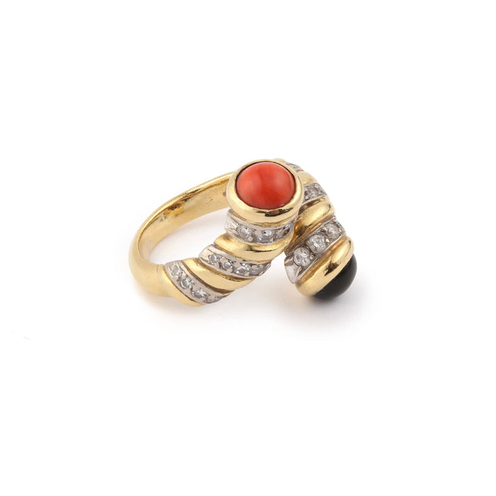 Bague 54 Kutchinsky - Bague Toi & Moi Corail Onyx Diamants Or Jaune 58 Facettes BS172