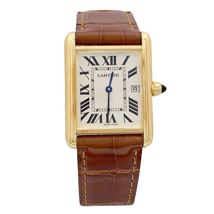 Montre Montre Cartier "Tank Louis Cartier" or jaune, cuir. 58 Facettes 33854