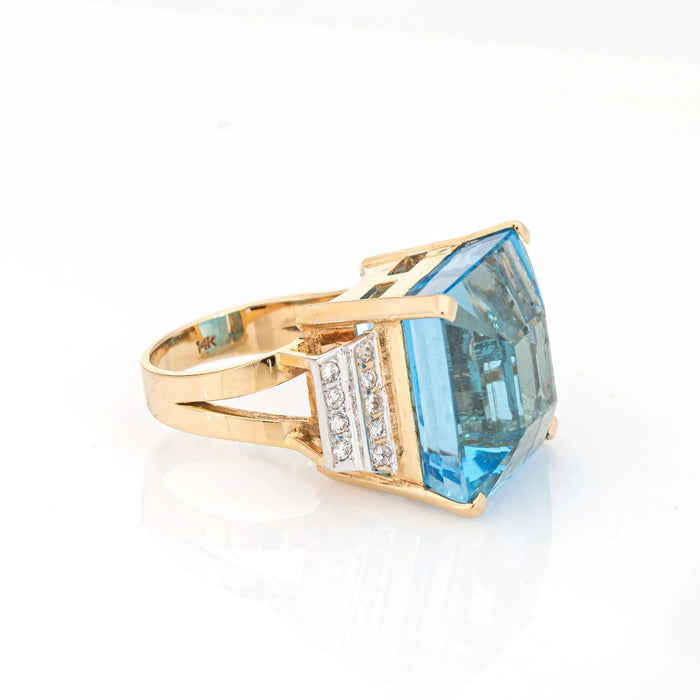 Bague 47 Bague diamant topaze bleue 35 carats or jaune vintage 58 Facettes G13194