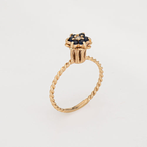 Bague tulipe en or jaune, saphir et diamant