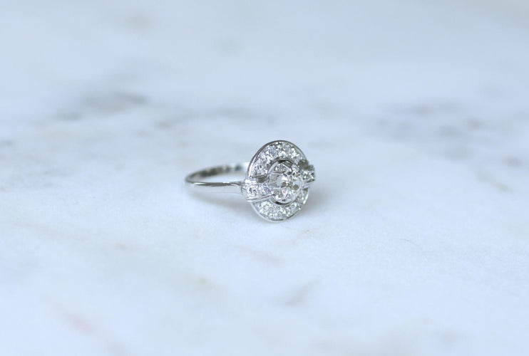 Bague 53 Bague Cible Art Déco Diamants 1,05 Cts sur Or blanc et Platine 58 Facettes