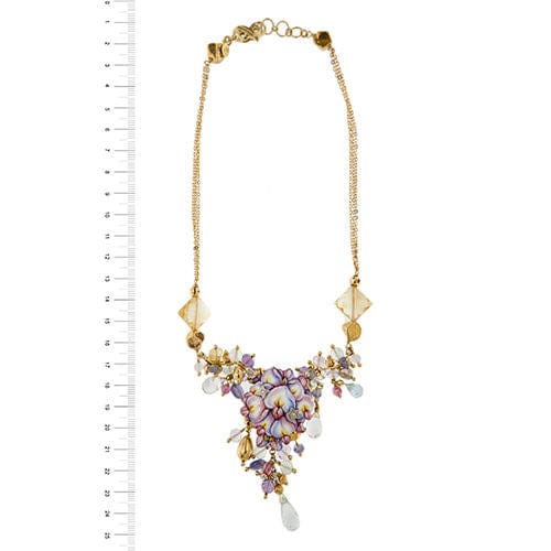 Collier Collier avec fleur émaillée, diamants et pierres précieuses 58 Facettes 36199