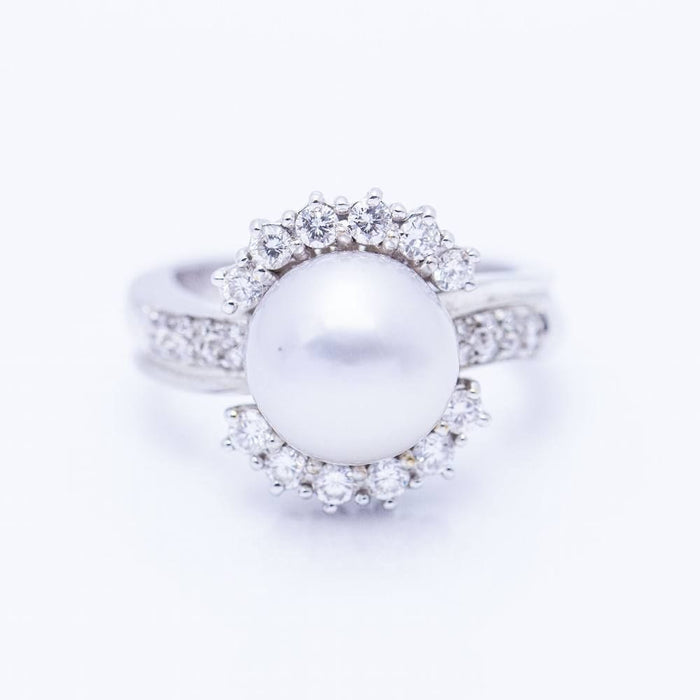 Bague 53 Bague en or avec perle naturelle et diamants 58 Facettes N102930EJ