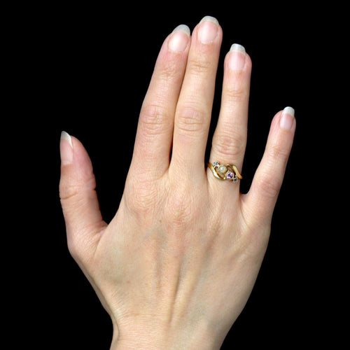 Bague 56 Bague toi et moi perle fine saphir rose et diamants 58 Facettes 09-036