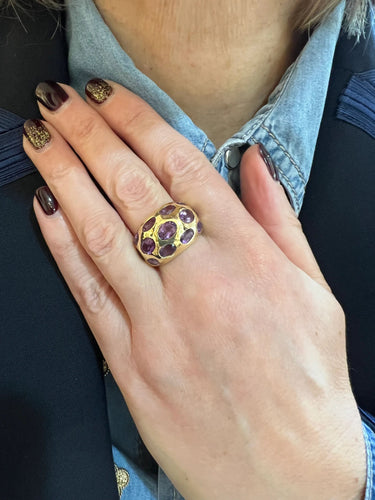 Bague Jonc Améthystes Or Jaune 18 Carats