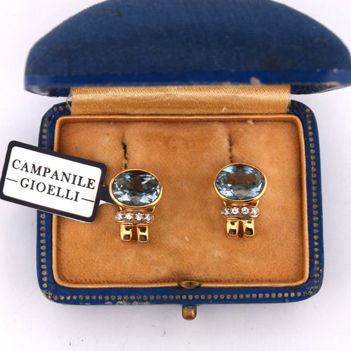 Boucles d'oreilles Boucles d'oreilles vintage en or jaune 18 carats avec aigues-marines et diamants 58 Facettes