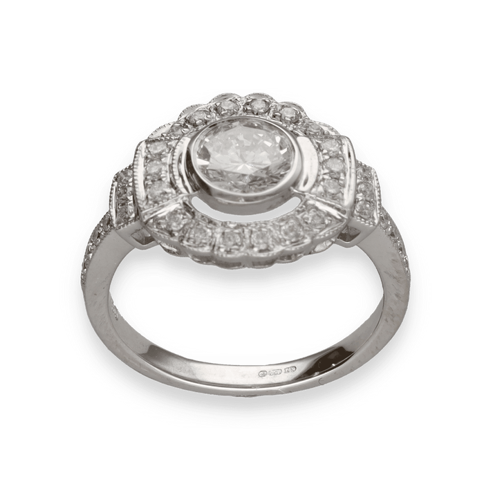 Bague style Art Déco or gris diamants 1,12 Cts