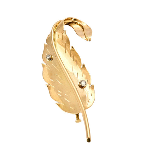 Broche Broche plume or jaune et diamant 58 Facettes SQU3218