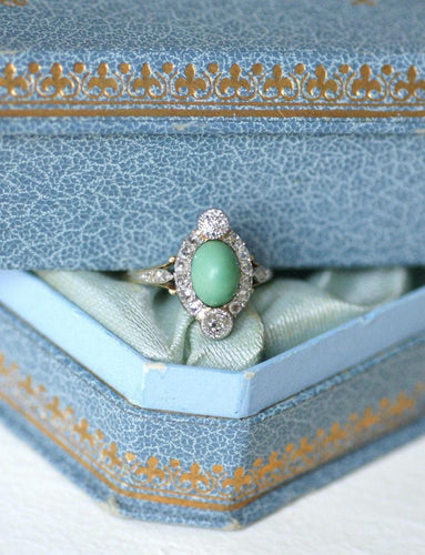 Bague 57 Bague Belle Epoque Turquoise Entourage Diamants 58 Facettes