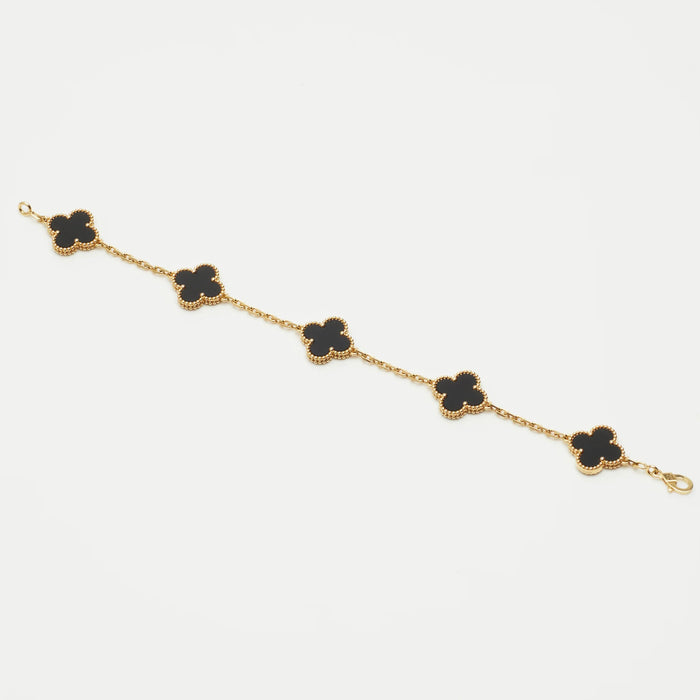 Bracelet Van Cleef & Arpels - Bracelet Vintage Alhambra 5 motifs Onyx en or jaune 58 Facettes vca-br-yg-alh-onx