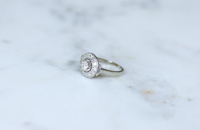 Bague 54 Bague Cible Art Déco Diamants 0,75 Ct sur Or blanc et Platine 58 Facettes
