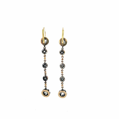 Boucles d'oreilles Boucles d'oreilles pendantes en or antique, platine et argent avec diamants 58 Facettes