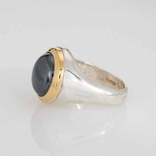 Bague Bague Tiffany & Co. en hématite, taille 5,75, argent sterling et or 18 carats, signée, vers 1999 58 Facettes G14213