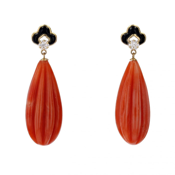 Boucles d'oreilles Pendants d'oreilles corail onyx et diamants 58 Facettes 24-184