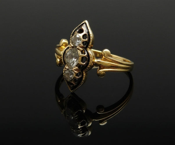 Bague Bague victorienne ornée d'émaux noirs et de diamants 58 Facettes