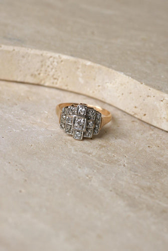 Bague 62 Bague Art Déco Tank Escalier or rose, platine, diamants 58 Facettes