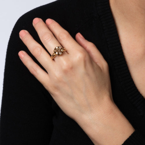 Bague 59 Bague en or jaune avec diamants de style victorien antique, bijoux fins 58 Facettes G13722