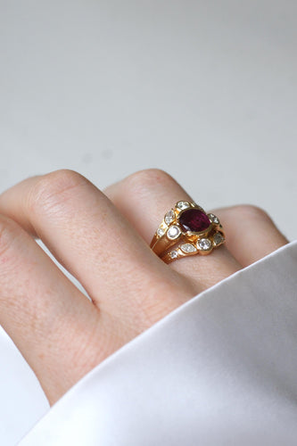 Bague 54 Bague vintage or jaune, rubis 1,94 ct, diamants 58 Facettes