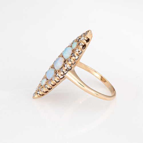 Bague 56 Bague Navette en or jaune et diamants, style victorien antique 58 Facettes G14038