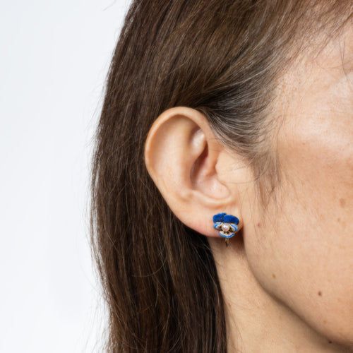 Boucles d'oreilles Boucles d'oreilles Pansy en émail Art Nouveau en or jaune de Larter & Sons 58 Facettes G13975