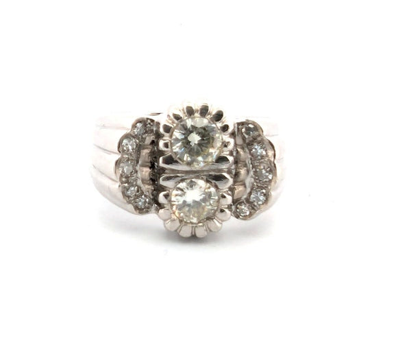 Bague 60 Bague en platine massif avec diamants centraux et diamants latéraux 58 Facettes