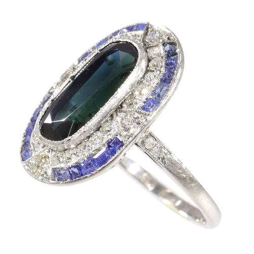 Bague 54 Élégance Art Déco Vintage : Bague Saphir et Diamant au Passé Passionné 58 Facettes 23271-0609