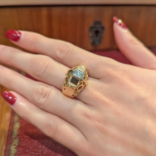 Bague 56 Bague tank ajourée en or jaune et diamant 58 Facettes 33016