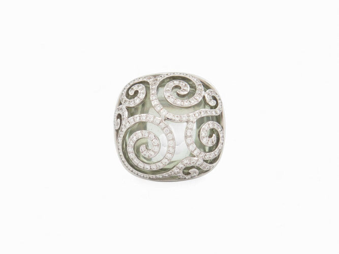 bague ADLER pierre cabochon cage 145 diamants 2ct t54 en or blanc 18k