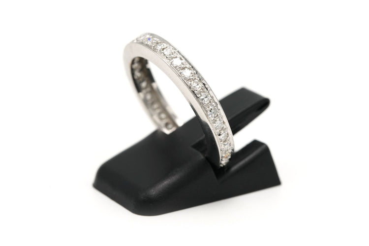 Bague 54 Alliance américaine contemporaine en or blanc sertie de diamants 58 Facettes 21129