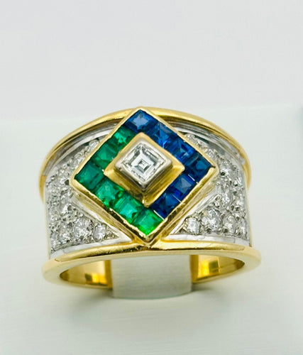 53 Anillo oro con Diamantes, Zafiros y Esmeraldas 58 Facettes 50211