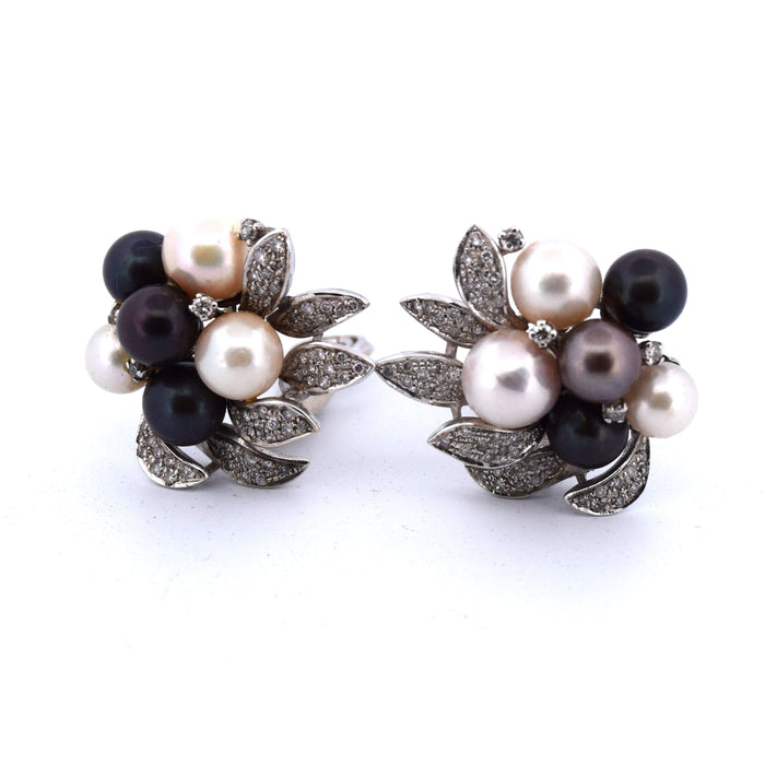 BOUCLES D'OREILLES VINTAGE en or blanc avec perles