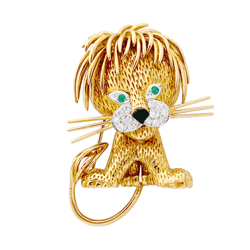 Clip Van Cleef & Arpels, "Lion Ebouriffé", or jaune, émeraude, diamants. 58 Facettes 33983