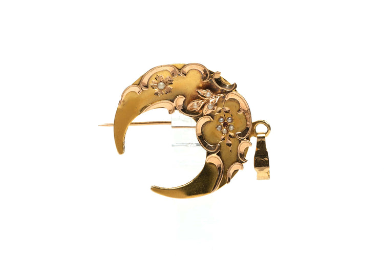 Pendentif Pendentif - Broche Art Nouveau or jaune, perles et rubis 58 Facettes B359