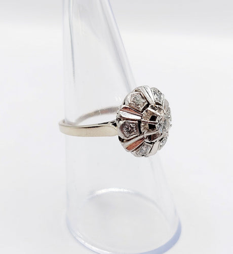 Bague 52.5 Bague fleur art deco or blanc 18k et 0,50 carats de diamants 58 Facettes A06179