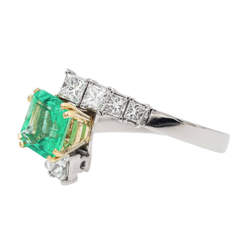 Bague 60 Bague Or blanc, Or jaune Emeraude, Diamant 58 Facettes 2999638CN