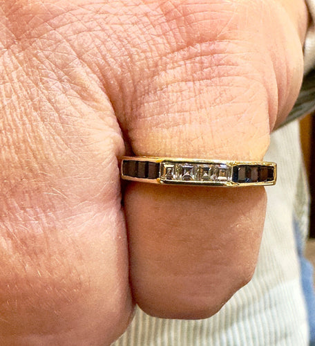 Bague Bague rétro or jaune, diamants, saphirs 58 Facettes