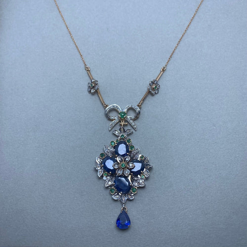 Collier Collier en or jaune argent diamants saphirs émeraudes 58 Facettes