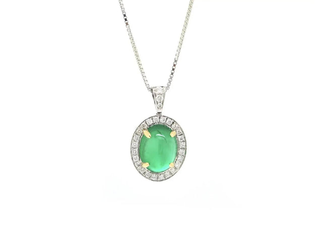 Collier Collier en or blanc avec émeraude cabochon de 1,78 ct et diamants 58 Facettes 14534