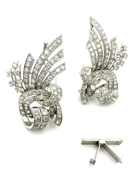 Broche Broche vintage double clips or, platine et diamants 7.5ct 58 Facettes