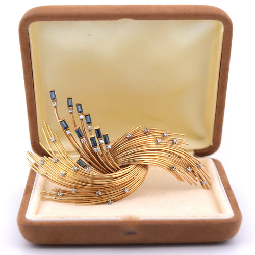 Broche Broche vintage en or jaune, diamants et saphirs 58 Facettes