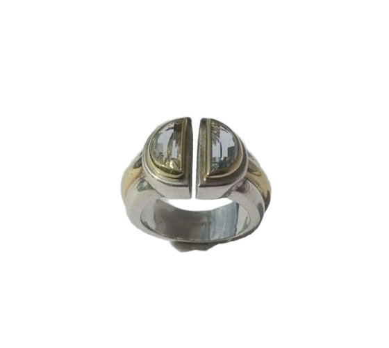 Bague 49 CHRISTOFLE - bague ‘Variations’ 1986 or jaune, argent, aigue marine 58 Facettes