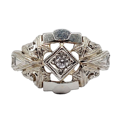 Bague Art Déco or blanc, diamant et monture géométrique 58 Facettes A05884