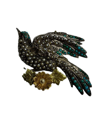 Broche colombe avec microperles et turquoises
