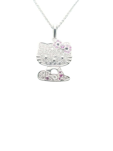 Collier Collier Hello Kitty – Or blanc 18K – 6.1g – Diamants & Saphir rose 1ct 58 Facettes