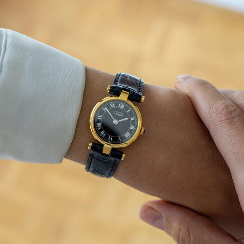 Montre Cartier Must Vendôme - Black roman dial - SM 58 Facettes