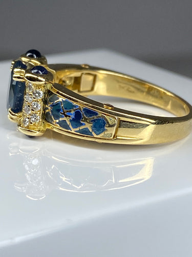 Bague 56 KORLOFF - bague saphirs, diamants, émail bleu 58 Facettes