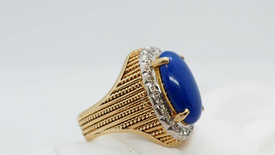 Bague 55.5 Bague vintage en or jaune, cabochon de Lapis Lazuli et diamants 58 Facettes 30305